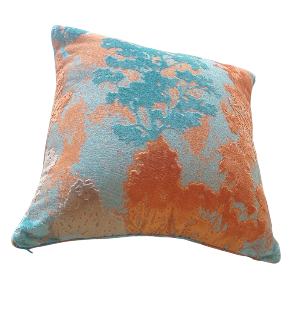 Abstract Teal & Burnt Orange Velvet Accent Pillow
