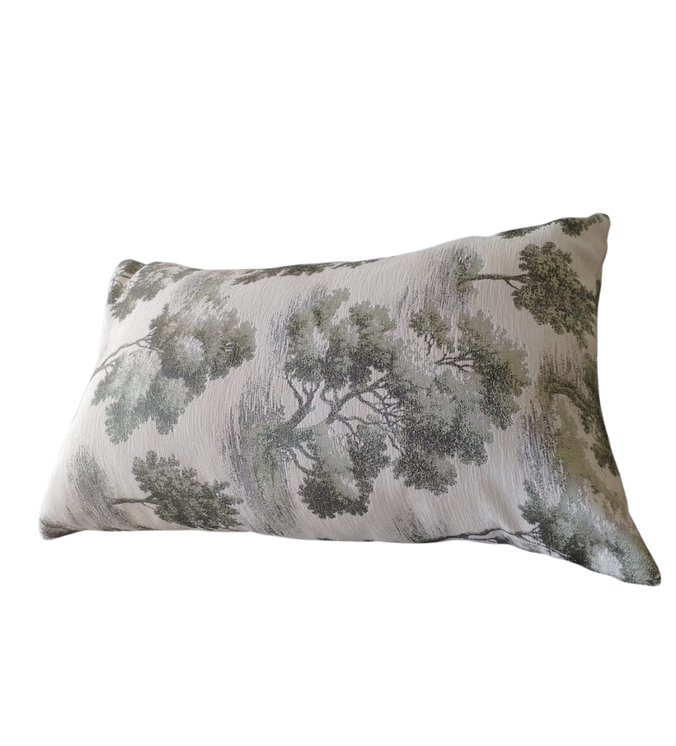 Botanical Tree Print Lumbar Pillow in Soft Neutral Tones